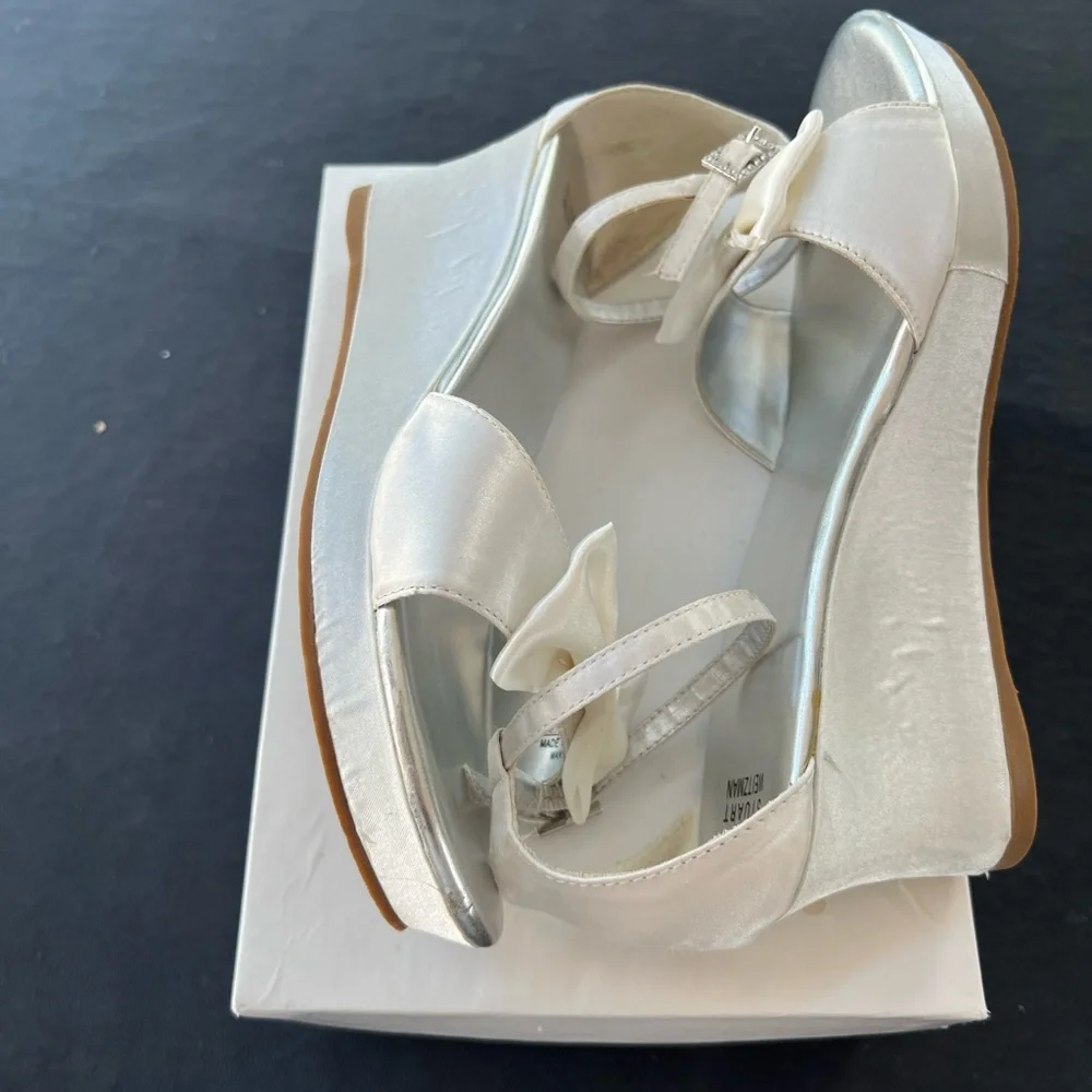 Stuart weitzman silver white satin heels prom size 6 girls size